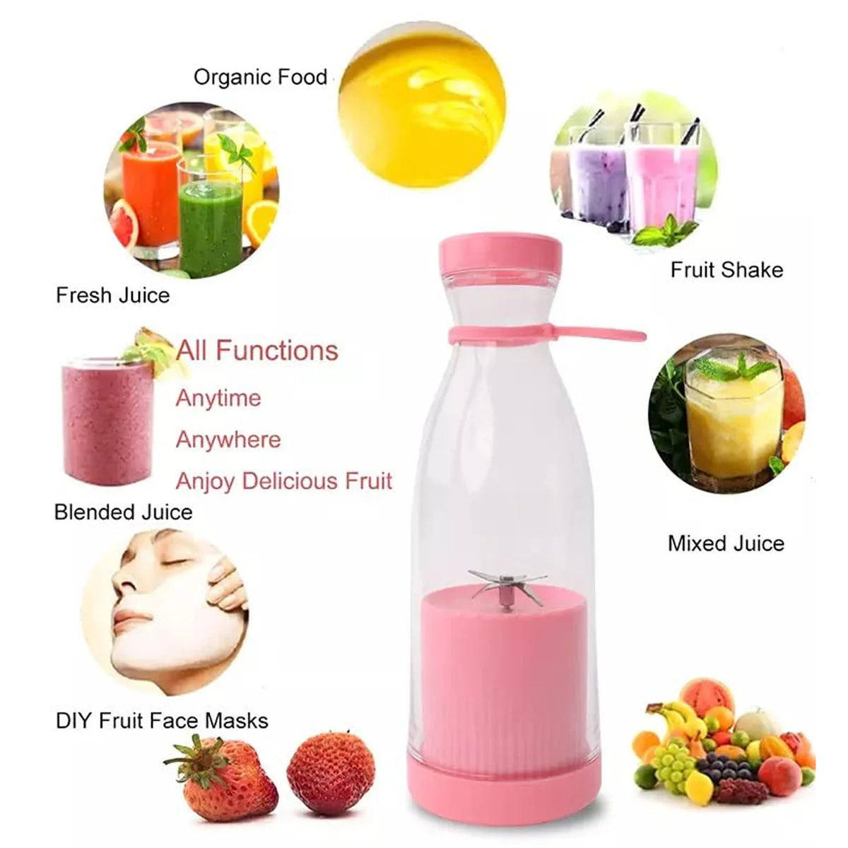 5334a Blender Portable Juicer For Smoothie Juice Vegetable Shakes With 6 Blades Wireless Charging Mini Personal Size Mixer Bottle Grinder 420 Ml Multi color